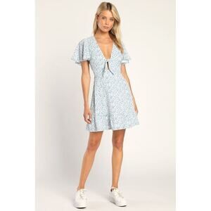 Lulus Sunny Wishes White Floral Print Tie-front Mini Dress - Size L